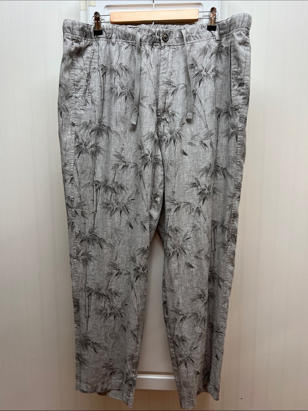 Tasso Elba Gray Palm-Print Linen-Blend Joggers